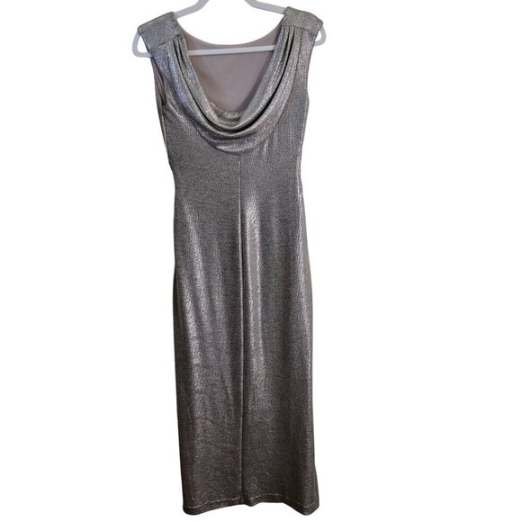 Lauren Ralph Lauren Gold Metallic Ruched Draped Back Column Maxi Dress Size 4 - Picture 2 of 5